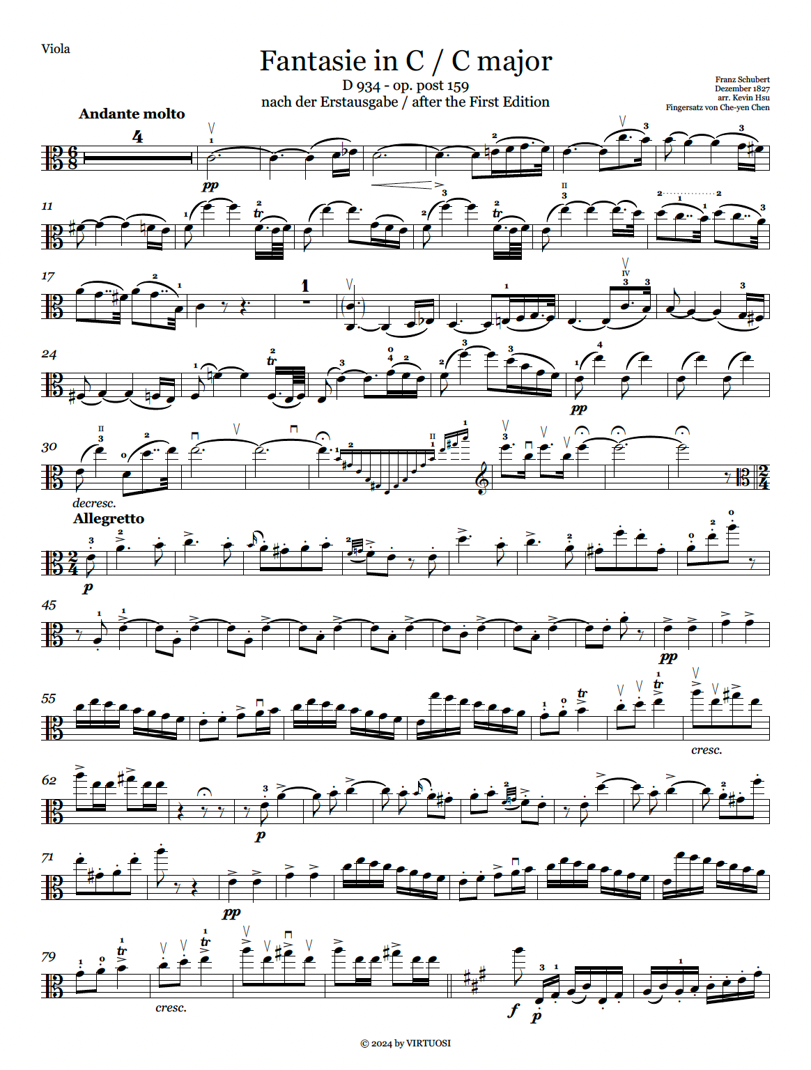 Schubert Fantasie in C-Major, D.934 for Viola and Piano (Digital PDF Only)