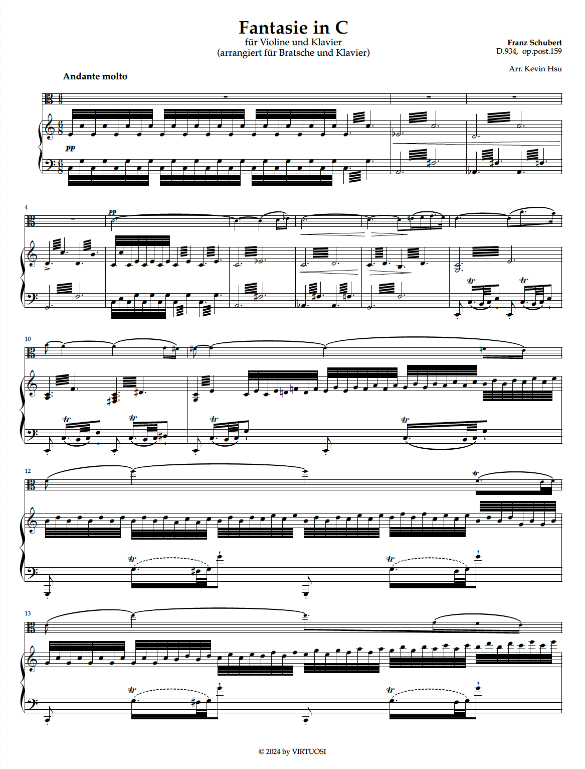 Schubert Fantasie in C-Major, D.934 for Viola and Piano (Digital PDF Only)