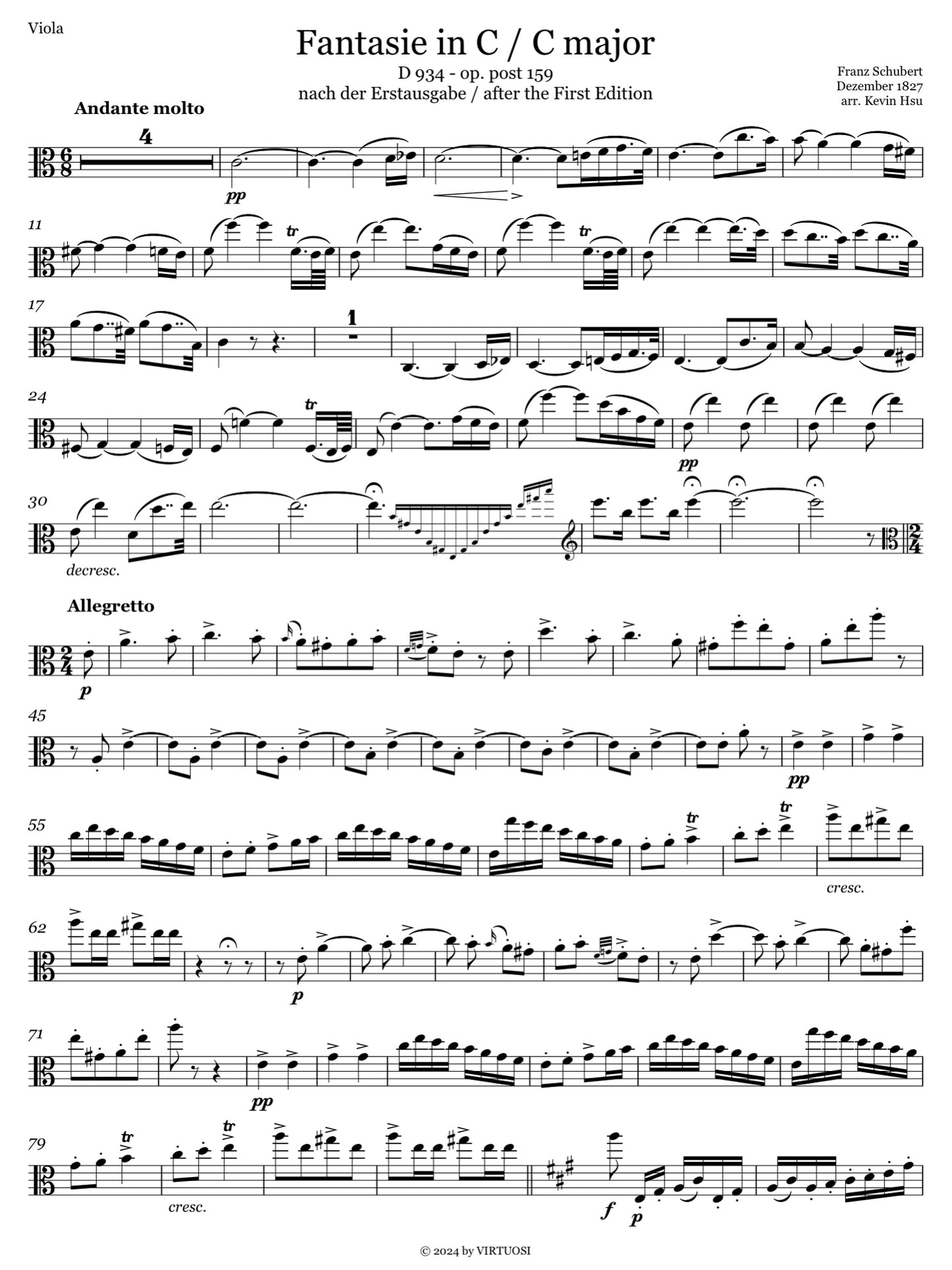 Schubert Fantasie in C-Major, D.934 for Viola and Piano (Digital PDF Only)